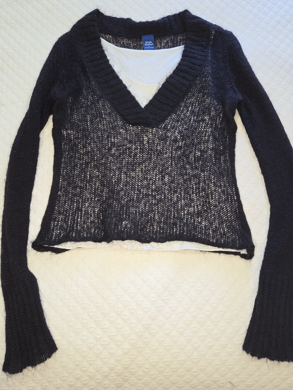 Vtg 90s y2k Layered Open Knit Sweater Top High Sierra Size Medium Ramie Mohair